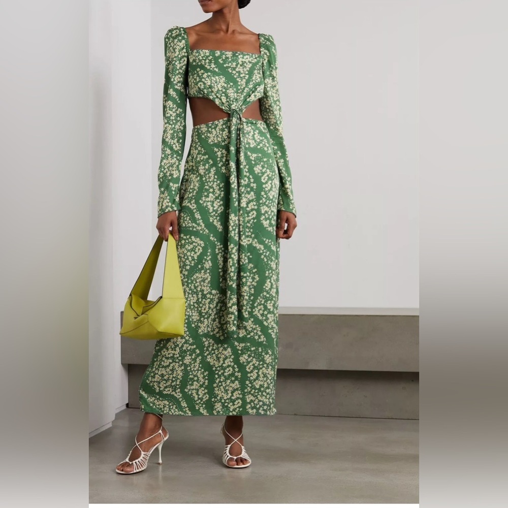 NWT Agua by Agua Bendita Cuarzo Astro Esmeralda cutout floral-print twill dress